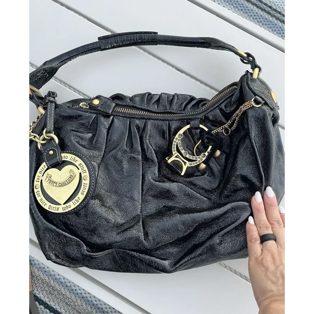 Juicy Couture Leather Embellished Y2K Boho Bag- OS - Black - Picture 3 of 16